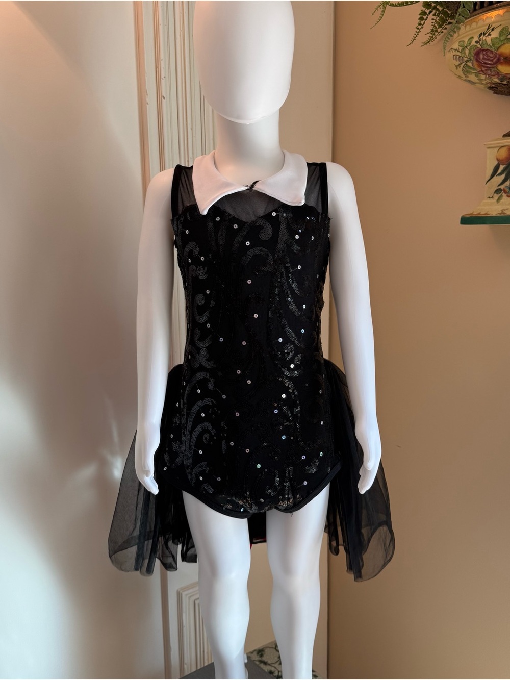 Girls Black Sequin Tulle Dance Leotard Dress Costume